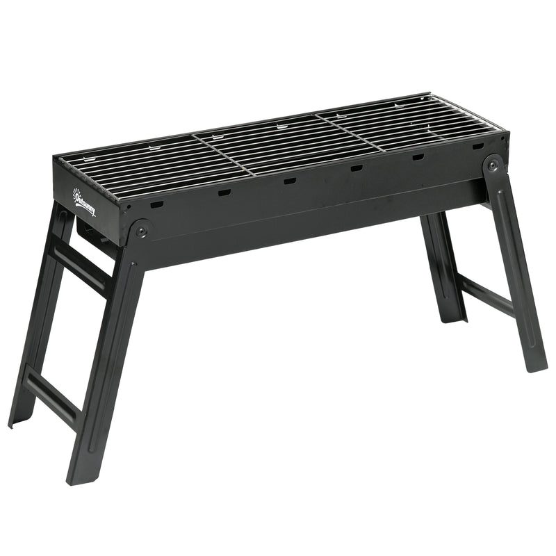 Barbecue a Carvão Dobrável Barbecue Portátil com Grelhas de Aço Inoxidável Barbecue de Carvão para Exterior Campismo Jardim 74x20x38 cm Preto