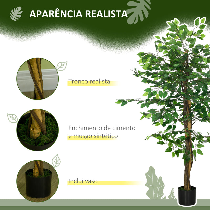 Planta Figueira Artificial com Tronco Realista 150 cm Planta Artificial com Vaso e 882 Folhas Decoração para Casa Sala de Estar Escritório Verde