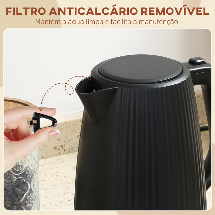 Fervedor de Água Elétrico 1,7 L, 2200 W, Aquecedor de Água Elétrico com Desligamento Automático, Base Giratória 360°, Filtro Antical Removível, Preto