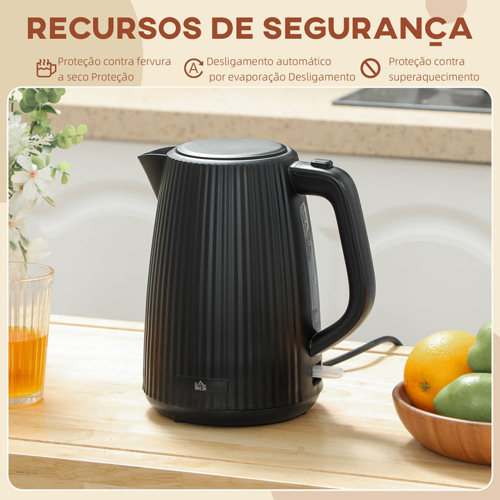 Fervedor de Água Elétrico 1,7 L, 2200 W, Aquecedor de Água Elétrico com Desligamento Automático, Base Giratória 360°, Filtro Antical Removível, Preto