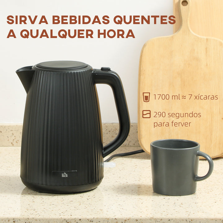 Fervedor de Água Elétrico 1,7 L, 2200 W, Aquecedor de Água Elétrico com Desligamento Automático, Base Giratória 360°, Filtro Antical Removível, Preto