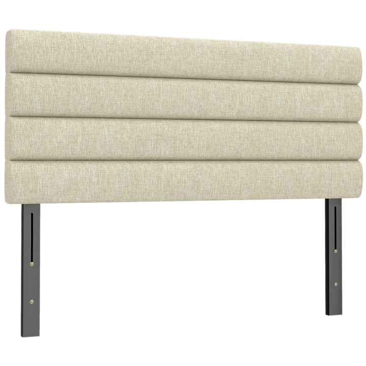 Cabeceira de Cama 140 cm Altura Ajustável em 3 Níveis 106/116/126 cm Cabeceira Estofada em Linho Acolchoamento Linear com Pernas de Aço Montada na Parede para Quarto Bege