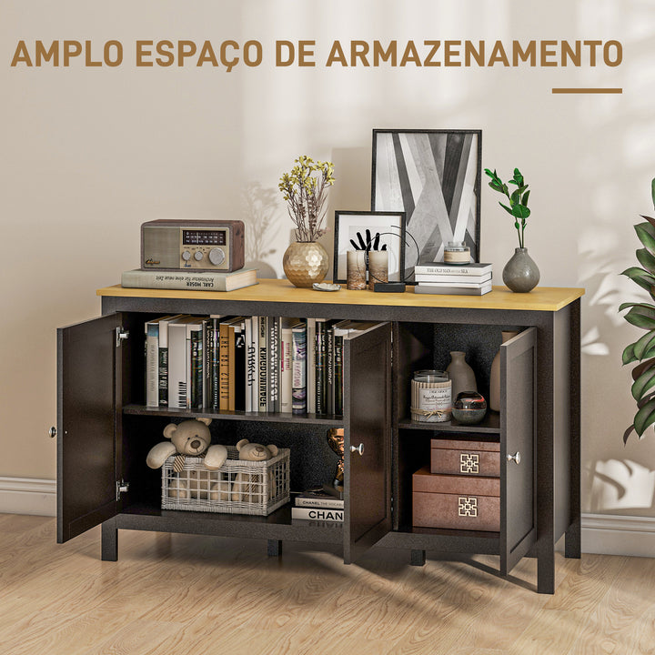 Aparador de Sala de Estar com 3 Portas Buffet Sala de Estar com Prateleiras Ajustáveis para Sala de Jantar Estilo Moderno 120x40x70 cm Preto e Madeira