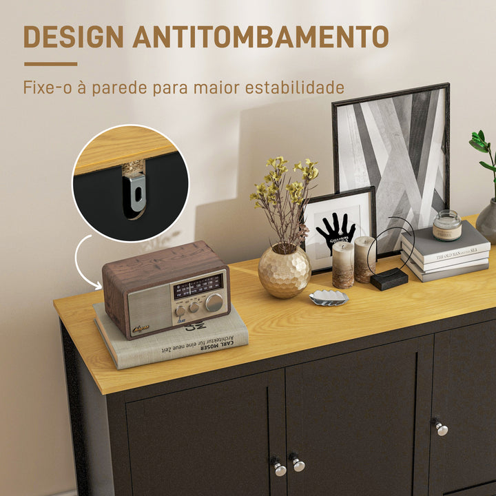 Aparador de Sala de Estar com 3 Portas Buffet Sala de Estar com Prateleiras Ajustáveis para Sala de Jantar Estilo Moderno 120x40x70 cm Preto e Madeira