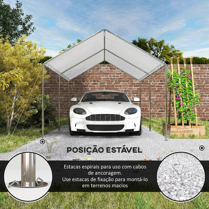 Tenda Garagem para Carro 3x6 m, Abrigo Exterior Portátil com Estrutura de Aço Galvanizado, Impermeável, Anti-UV, Pavilhão Gazebo de Jardim com Acessórios, para Eventos, Festas, Branco