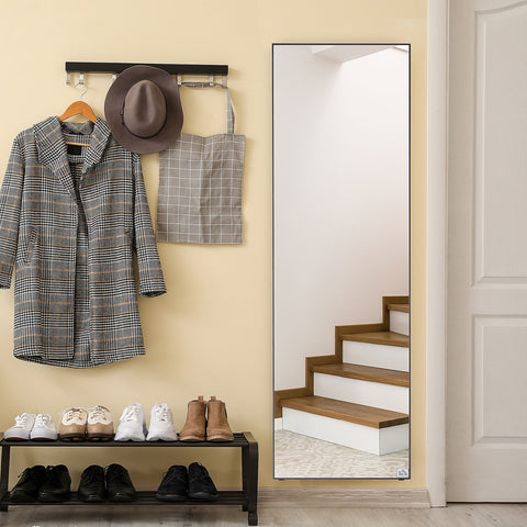 Espelho de Pé Espelho de Corpo Inteiro de Liga de Alumínio Espelho de Parede com 2 Formas de Utilização Forma Retangular para Corredor Dormitório Sala de Estar 50x161,5x2 cm Preto