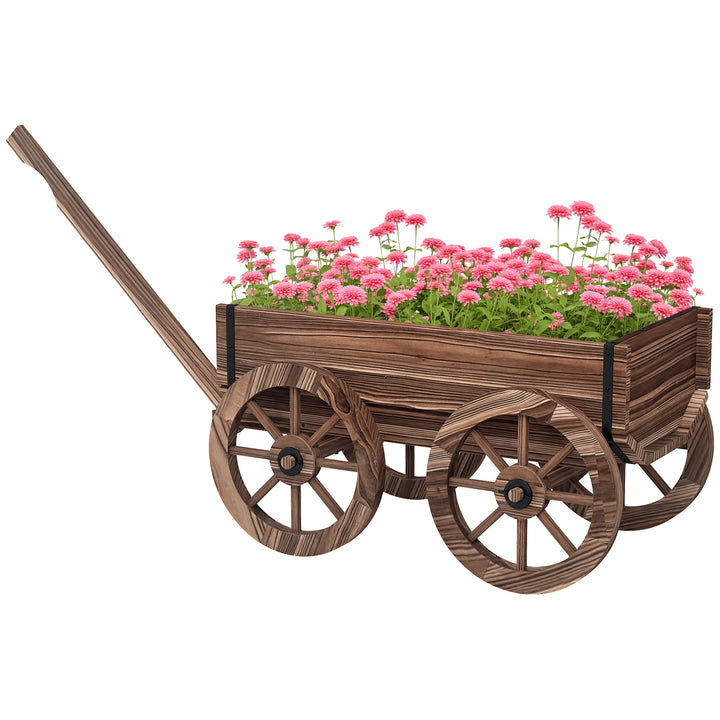 Floreira de Madeira Floreira de Exterior em Forma de Carrinho com 4 Rodas e Asa para Varanda Jardim Pátio 120x41x54 cm Madeira