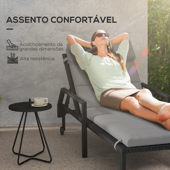 Almofada para Espreguiçadeira 196x63x6 cm Almofada para Espreguiçadeira de Algodão com Tecido Repelente à Água Almofada de Assento e Encosto para Jardim Varanda Cinza Claro