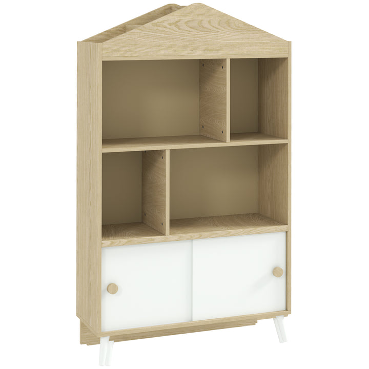Estante Infantil de Madeira com 4 Compartimentos Estante de Livros para Crianças com Prateleiras Abertas e Armário para Domitório Sala de Jogos 80x30x140,5 cm Branco e Madeira