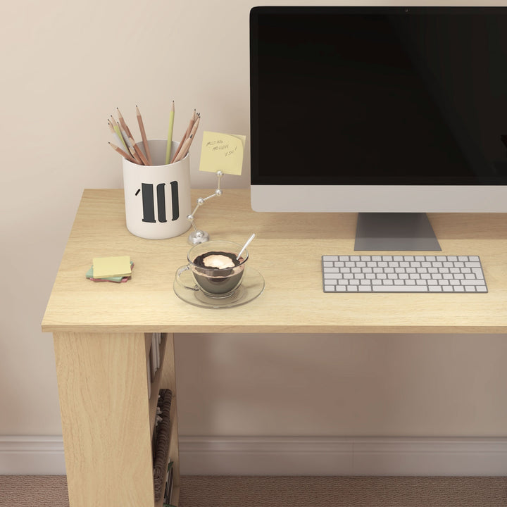 Mesa de Computador Secretária Mesa de Canto Giratória 360° com 5 Prateleiras para Casa Escritório Madeira e Branco