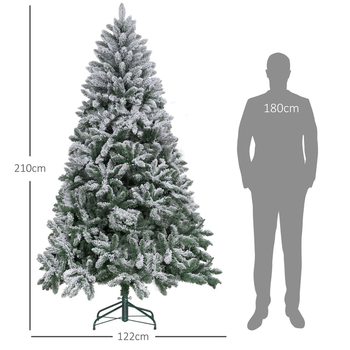 Árvore de Natal 210 cm Árvore de Natal Artificial Nevado com 1021 Ramos e Suporte de Metal Árvore Natalina para Sala Interior Verde