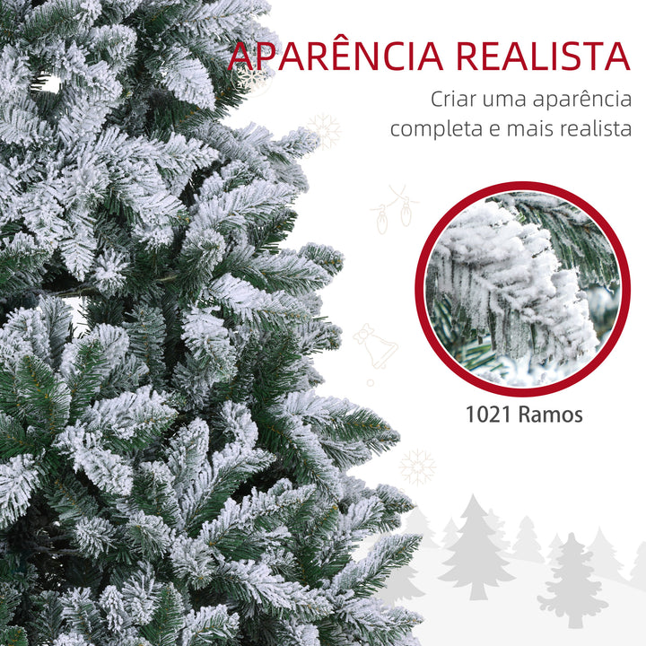 Árvore de Natal 210 cm Árvore de Natal Artificial Nevado com 1021 Ramos e Suporte de Metal Árvore Natalina para Sala Interior Verde