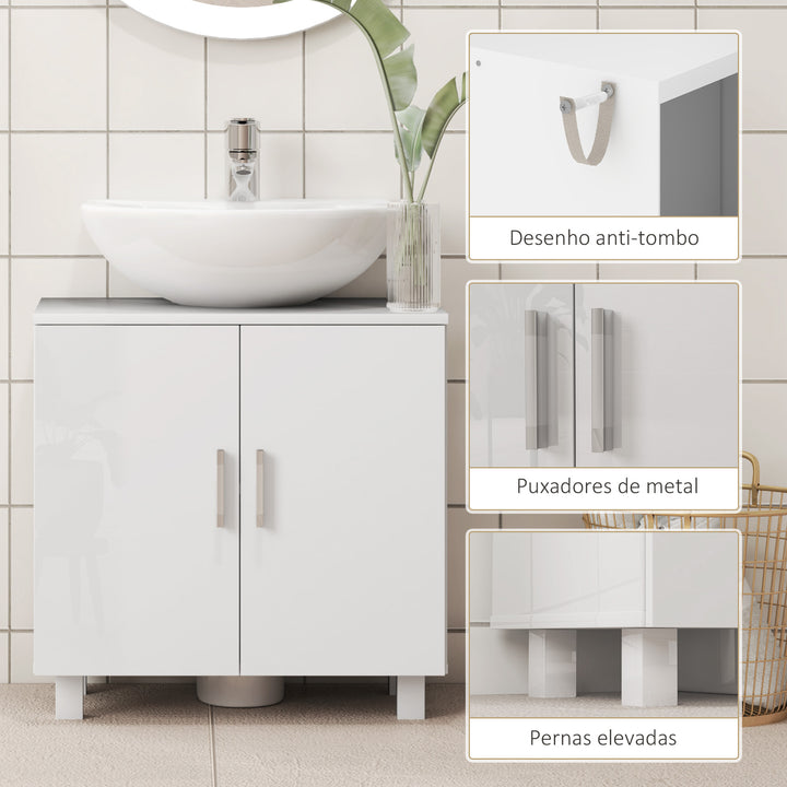 Móvel para Lavatório Pousar Armário Casa de Banho para Lavatório com 2 Portas de MDF 2 Prateleiras e Sistema Anti-Tombo 60x35x60 cm Branco