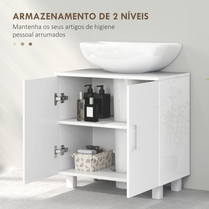 Móvel para Lavatório Pousar Armário Casa de Banho para Lavatório com 2 Portas de MDF 2 Prateleiras e Sistema Anti-Tombo 60x35x60 cm Branco
