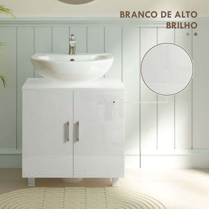 Móvel para Lavatório Pousar Armário Casa de Banho para Lavatório com 2 Portas de MDF 2 Prateleiras e Sistema Anti-Tombo 60x35x60 cm Branco