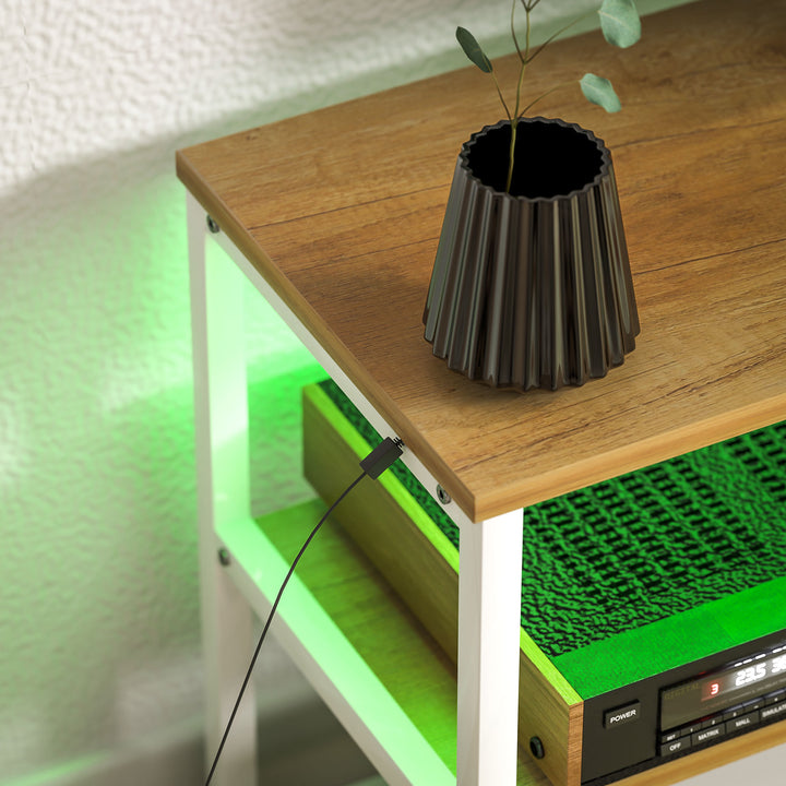 Móvel de TV Estilo Industrial Móvel de TV para Sala de Estar com Luzes LED Controlo Remoto Extensão e 2 Compartimentos Abertos Móvel para Televisores de até 65 Polegadas 159x29x46,5 cm Madeira