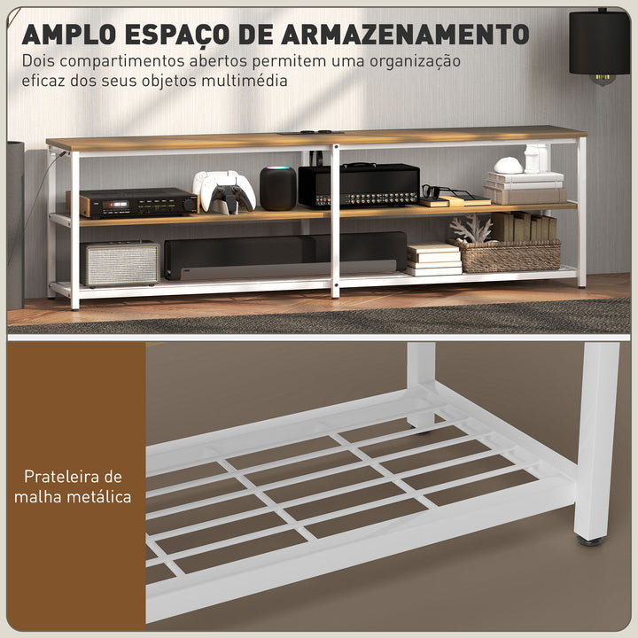 Móvel de TV Estilo Industrial Móvel de TV para Sala de Estar com Luzes LED Controlo Remoto Extensão e 2 Compartimentos Abertos Móvel para Televisores de até 65 Polegadas 159x29x46,5 cm Madeira