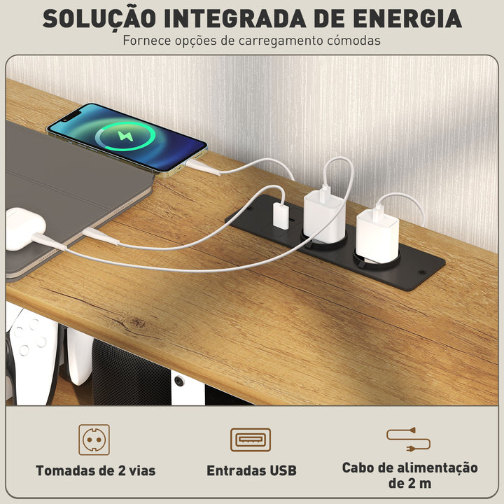 Móvel de TV Estilo Industrial Móvel de TV para Sala de Estar com Luzes LED Controlo Remoto Extensão e 2 Compartimentos Abertos Móvel para Televisores de até 65 Polegadas 159x29x46,5 cm Madeira