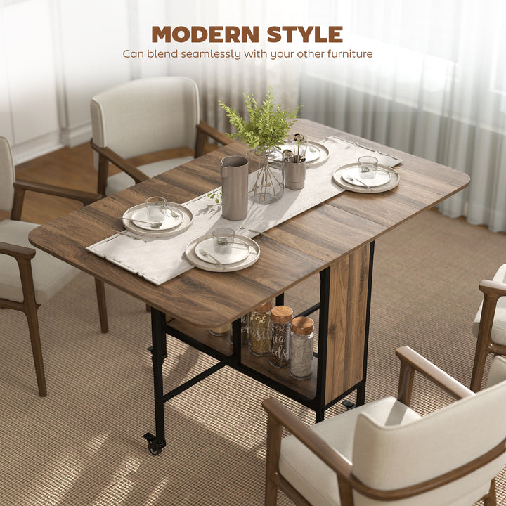 Mesa de Cozinha Dobrável Mesa de Refeição Dobrável com Rodas Laterais Abatíveis e Prateleira Mesa Dobrável para Sala de Jantar 130x80x74 cm Marrom