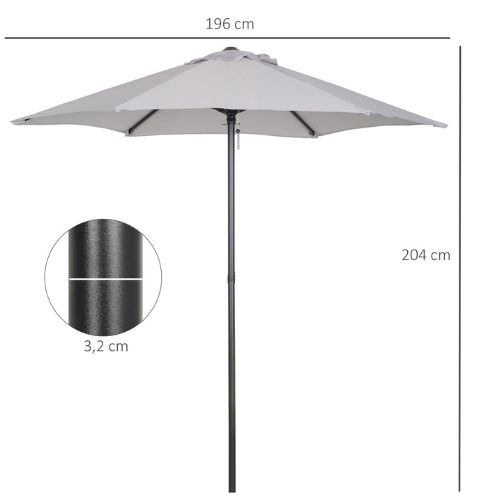 Chapéu de Sol de Jardim Ø196x204 cm Chapéu de Sol com Mastro de Alumínio Manivela Teto com Ventilação Suporte de Fixação e Desmontável para Terraço Pátio Exterior Cinzento Claro