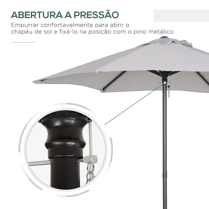 Chapéu de Sol de Jardim Ø196x204 cm Chapéu de Sol com Mastro de Alumínio Manivela Teto com Ventilação Suporte de Fixação e Desmontável para Terraço Pátio Exterior Cinzento Claro