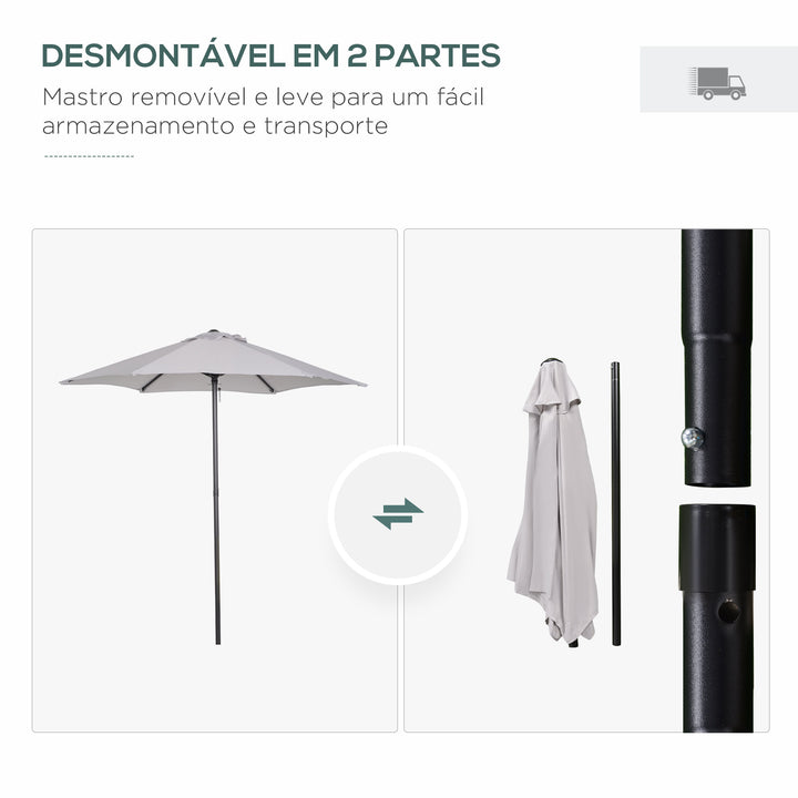 Chapéu de Sol de Jardim Ø196x204 cm Chapéu de Sol com Mastro de Alumínio Manivela Teto com Ventilação Suporte de Fixação e Desmontável para Terraço Pátio Exterior Cinzento Claro