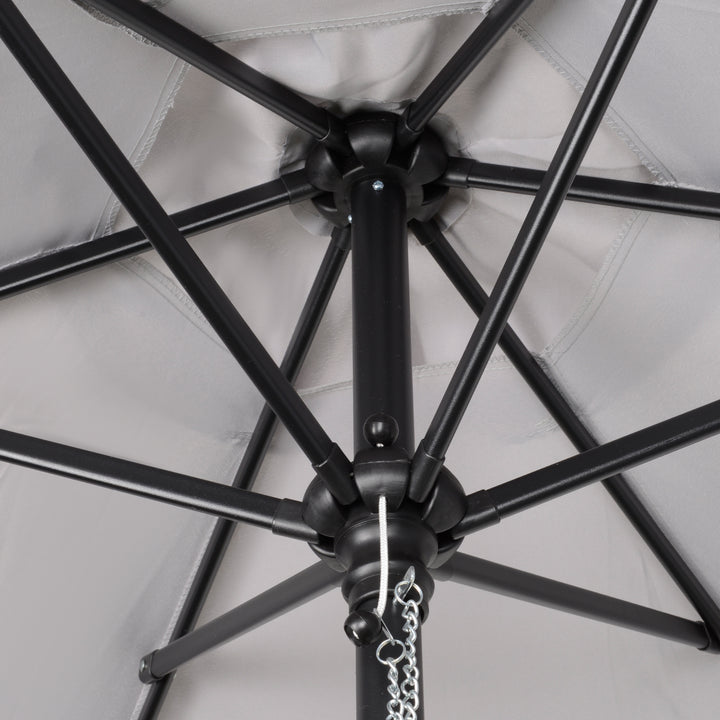 Chapéu de Sol de Jardim Ø196x204 cm Chapéu de Sol com Mastro de Alumínio Manivela Teto com Ventilação Suporte de Fixação e Desmontável para Terraço Pátio Exterior Cinzento Claro