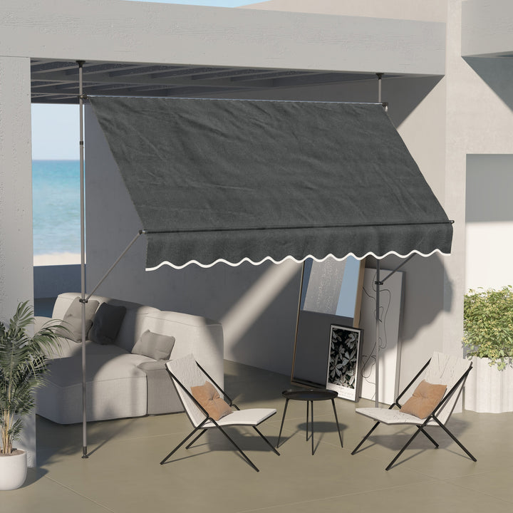 Toldo Manual Retrátil com Manivela 300x120x210-300 cm Toldo para Varanda com Altura Ajustável Impermeável e Anti-UV para Jardim Terraço Cinza Escuro