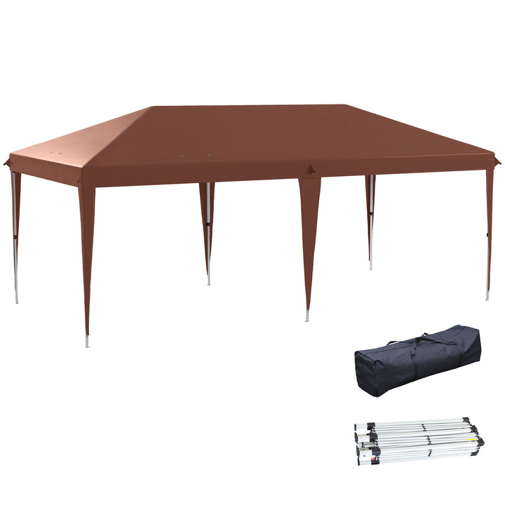 Tenda Dobrável Gazebo 6x3 m Pop-up, Toldo com Altura Ajustável em 3 Níveis, Proteção UV e Saco de Transporte para Campismo e Festas Castanho