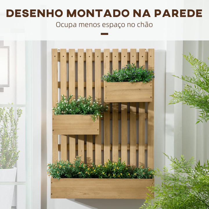 Floreira de Parede com Treliça Floreira Vertical de Madeira com 4 Vasos Móveis e Orifício de Drenagem para Jardim Varanda Pátio 60x16x80 cm Madeira