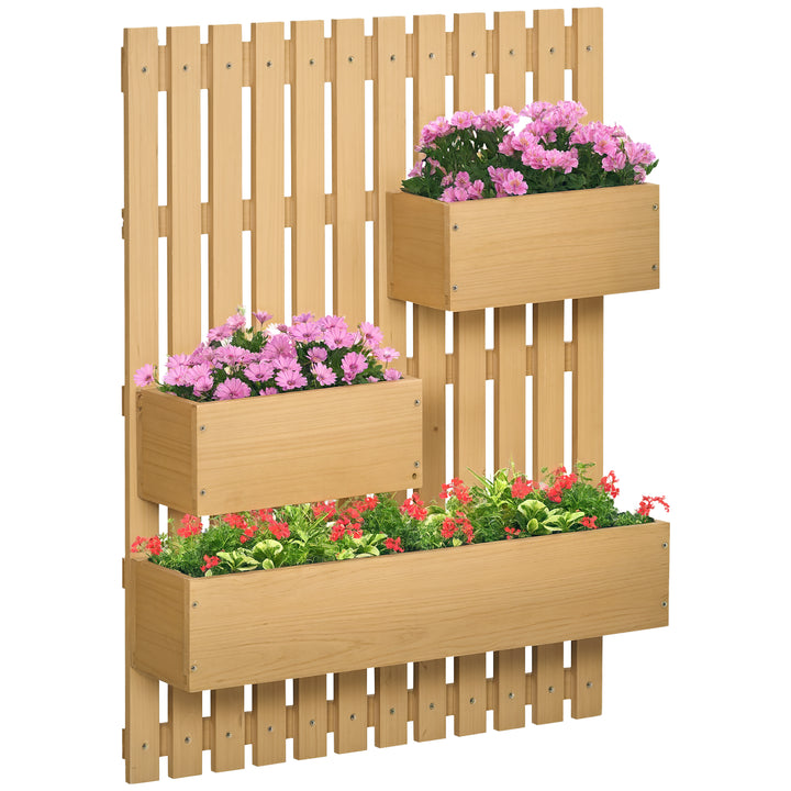 Floreira de Parede com Treliça Floreira Vertical de Madeira com 4 Vasos Móveis e Orifício de Drenagem para Jardim Varanda Pátio 60x16x80 cm Madeira
