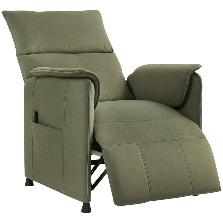Poltrona Relax Reclinável Elétrica Poltrona Reclinável Silenciosa com Função Memória Apoio para Pés Controlo Remoto e Bolsos Laterais para Dormitório Sala de Estar 80x83x104 cm Verde Escuro