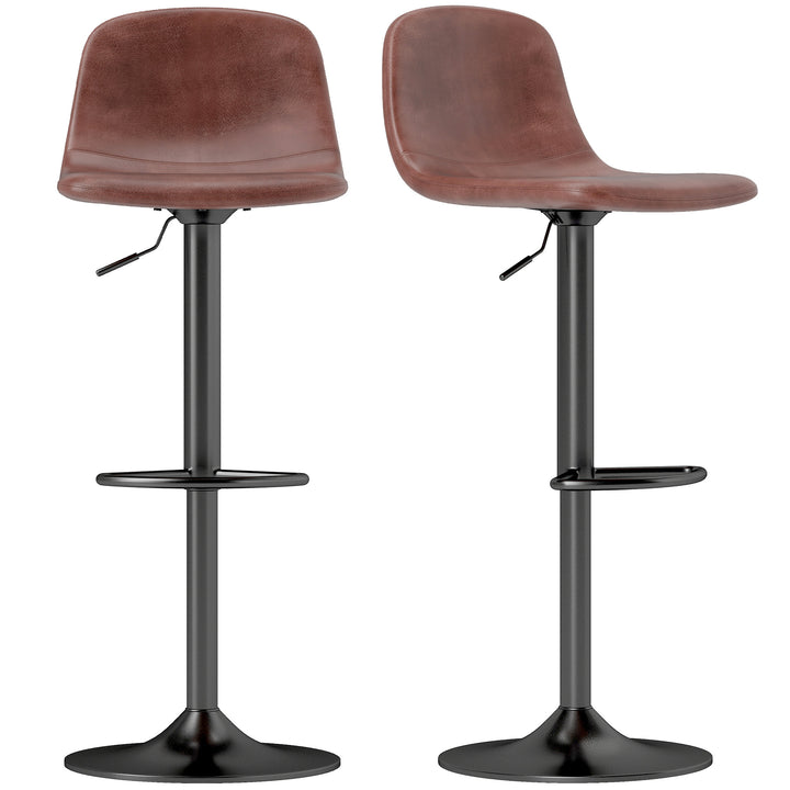 Conjunto de 2 Bancos de Bar Bancos Altos de Cozinha Reguláveis em Altura 84-104 cm com Encosto e Apoio para os Pés Estofadas em PU Giratórias em 360° para Sala de Jantar Varanda Marrom