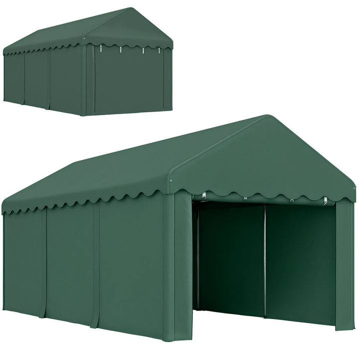 Tenda Garagem 6x3 m Tenda de Exterior para Carro Impermeável Garagem Portátil Anti-UV com Paredes Laterais Desmontáveis e 2 Portas com Fecho de Correr Verde