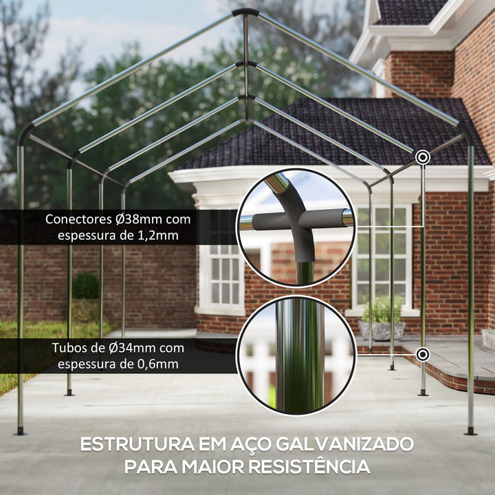 Tenda Garagem 6x3 m Tenda de Exterior para Carro Impermeável Garagem Portátil Anti-UV com Paredes Laterais Desmontáveis e 2 Portas com Fecho de Correr Verde