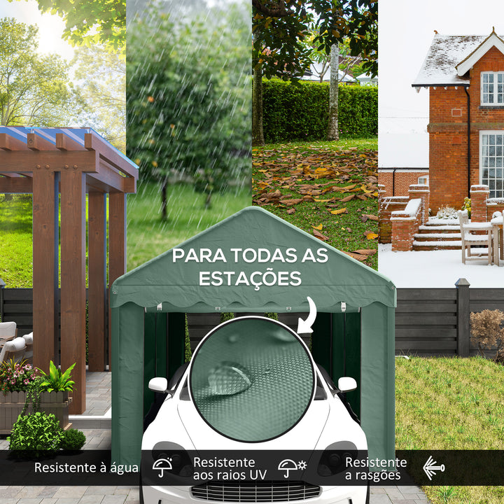 Tenda Garagem 6x3 m Tenda de Exterior para Carro Impermeável Garagem Portátil Anti-UV com Paredes Laterais Desmontáveis e 2 Portas com Fecho de Correr Verde