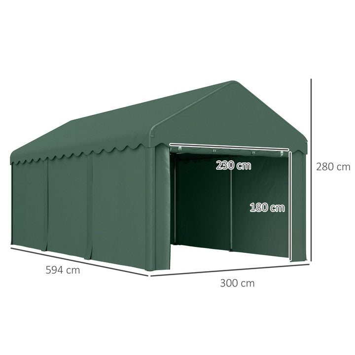 Tenda Garagem 6x3 m Tenda de Exterior para Carro Impermeável Garagem Portátil Anti-UV com Paredes Laterais Desmontáveis e 2 Portas com Fecho de Correr Verde