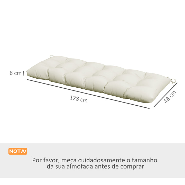 Almofada para Banco 128x48x8 cm Almofada para Banco de Jardim com 2 Cordões de Fixação Impermeável e Proteção UV 50+ para Jardim Terraço Creme