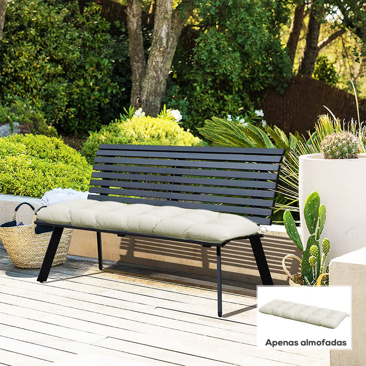 Almofada para Banco 128x48x8 cm Almofada para Banco de Jardim com 2 Cordões de Fixação Impermeável e Proteção UV 50+ para Jardim Terraço Creme