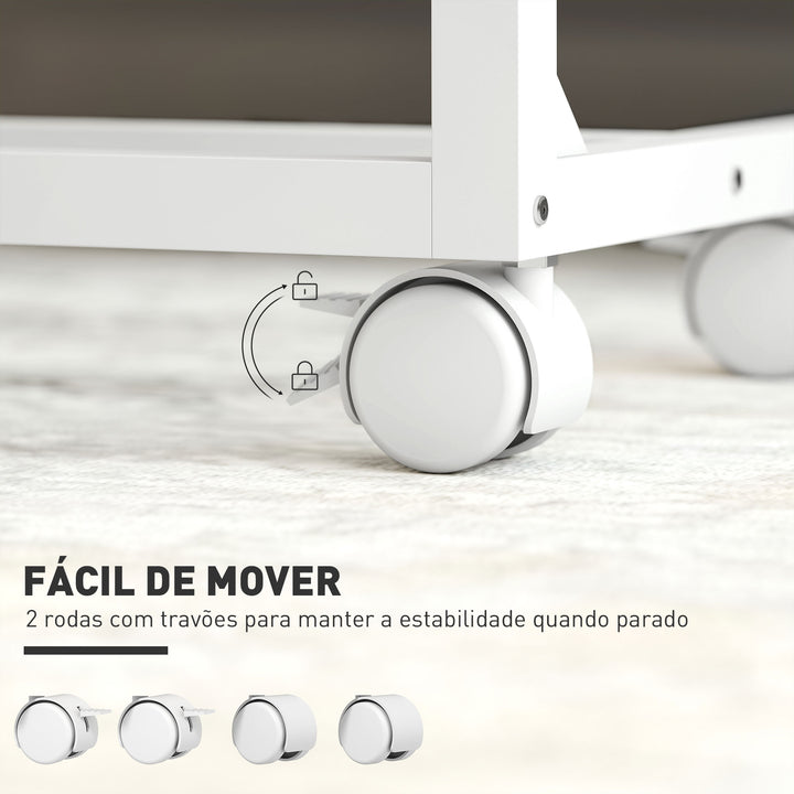 Mesa Auxiliar com Rodas Mesa para Sofá com Altura Ajustável Superfície Inclinável e Estrutura de Metal para Quarto Sala e Escritório 55x36x62,5-82,5 cm Madeira