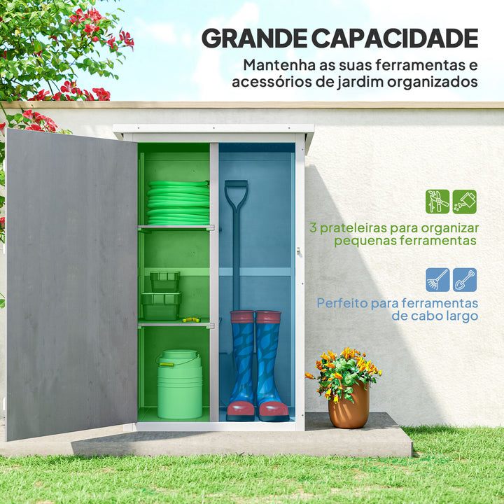 Armário de Jardim de Madeira 75x56x115cm Armário de Jardim para Ferramentas com 3 Prateleiras Interiores Porta com Trava e Teto Asfáltico Cinza