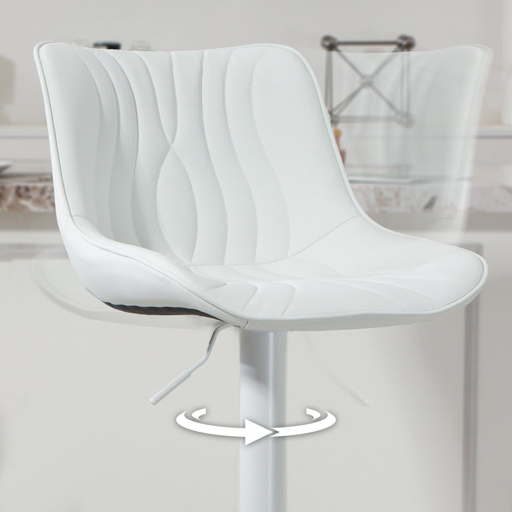 Conjunto de 2 Bancos de Bar Bancos Altos de Cozinha Giratórios com Altura Ajustável 92-110 cm Encosto Assento em Couro Sintético Estrutura de Aço e Apoio para Pés Branco