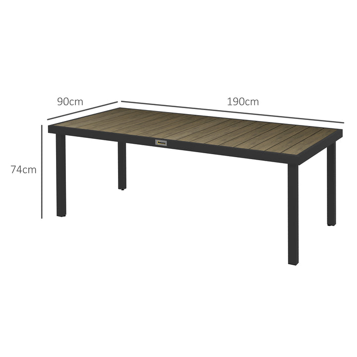 Mesa de Jardim Retangular Mesa de Exterior para 8 Pessoas com Bancada de Ripas e Estrutura de Alumínio para Terraço Balcão 190x90x74 cm Preto e Madeira