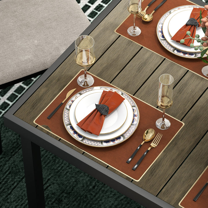 Mesa de Jardim Retangular Mesa de Exterior para 8 Pessoas com Bancada de Ripas e Estrutura de Alumínio para Terraço Balcão 190x90x74 cm Preto e Madeira