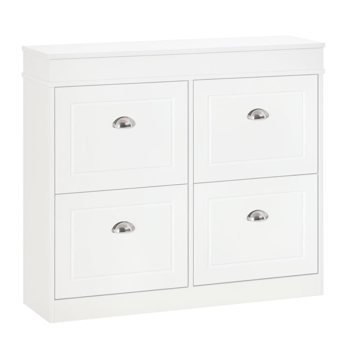 Móvel Sapateiro de 4 Portas Estreito com Prateleiras Ajustáveis e Removíveis Capacidade de 16 Pares para Corredor Entrada 98x24x83cm Branco