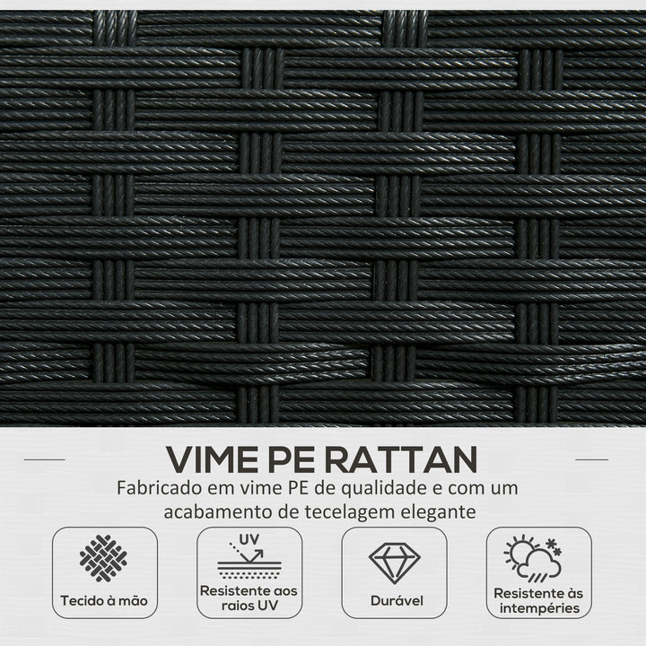 Conjunto de Jardim de Vime Sintético Conjunto de 4 Peças Móveis de Jardim com 2 Poltronas 1 Sofá de 2 Lugares 1 Mesa de Centro com Tampo de Vidro e Almofadas Preto e Branco