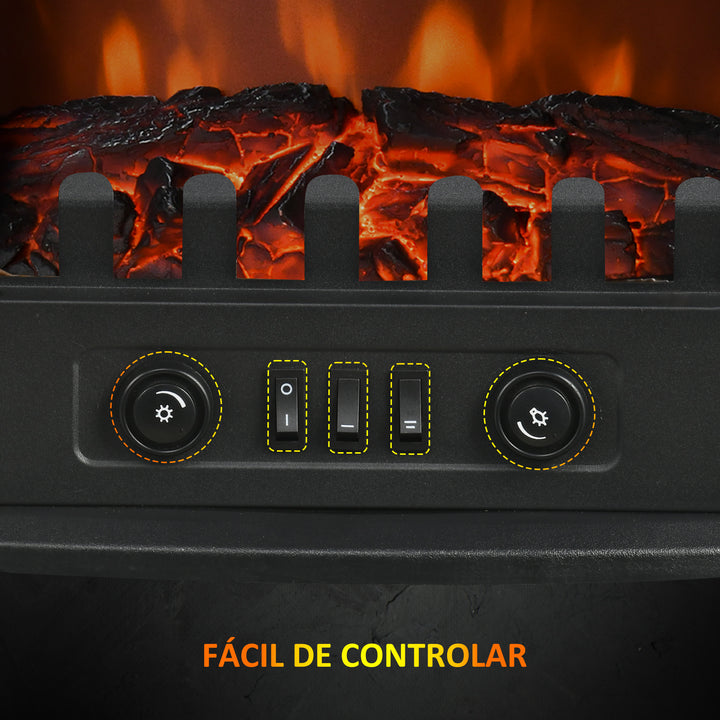 Lareira Elétrica 1000W/2000W 6820BTU/h Lareira Elétrica com Temperatura Ajustável Proteção contra Sobreaquecimento e Brilho Ajustável para Ambientes 15-30 m² 55x31x58 cm Preto