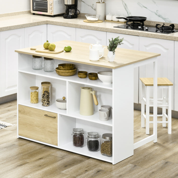 Mesa Alta Extensível com Lateral Dobrável Mesa de Bistró com Compartimentos de Armazenamento e 1 Porta para Cozinha Sala de Jantar 116x79,5x91 cm Branco
