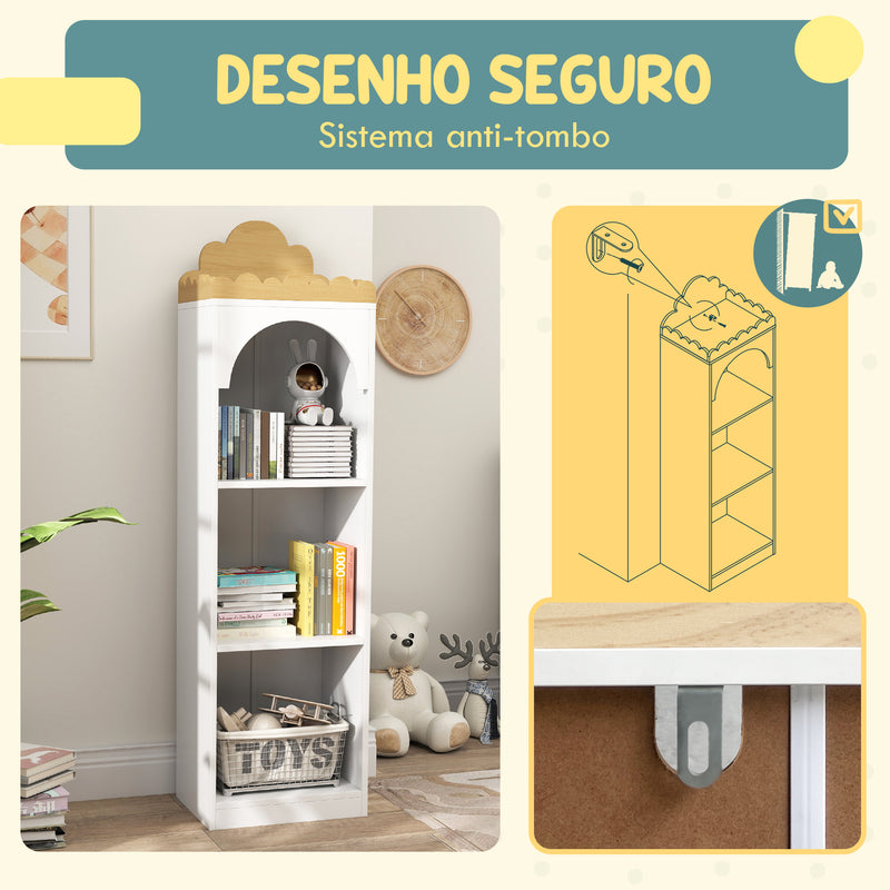 Estante para Livros Infantil Estante para Livros de 3 Niveis Estante de Livros para Escola Infantil Dormitório 40x30x139,5 cm Branco e Madeira