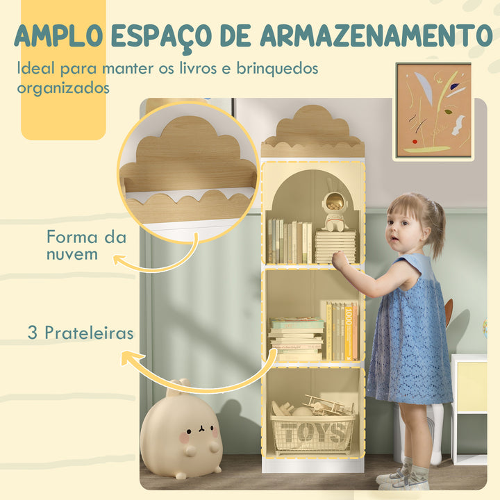 Estante para Livros Infantil Estante para Livros de 3 Niveis Estante de Livros para Escola Infantil Dormitório 40x30x139,5 cm Branco e Madeira